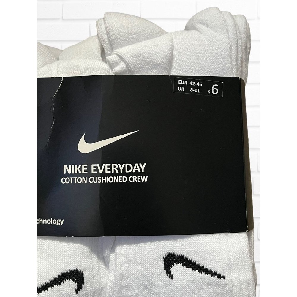Nike Everyday Cotton Cushioned Crew Socks with Band White/Black 6 Pack - Picture 3 of 5